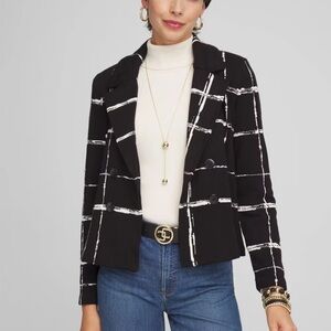 Chico’s Cropped Double-Breasted Sweater Blazer black white printed
